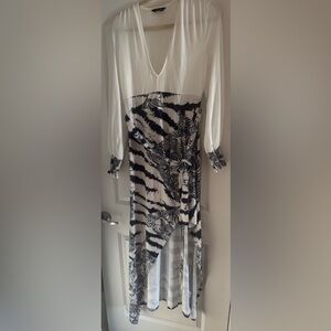 Chic White and Blue Long Sleeve Gown